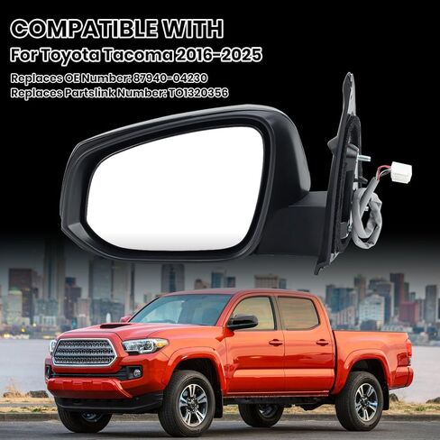 مرآة جانبية للسائق متوافقة مع Toyota Tacoma 2016-2025 طلاء يدوي قابل للطي لمطابقة مرآة الرؤية الخلفية استبدال 87940-04230 أسود 5 دبابيس in Kuwait