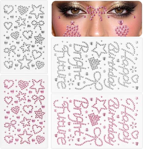Self-Adhesive Rhinestone Stickers Set, Pink & Silver Crystal Gem Stickers with Heart, Star & Happy Birthday Designs, Bling Decals for Birthday Gifts, Card Making, Scrapbooking, DIY Crafts 4 Sheets in Saudi Arabia