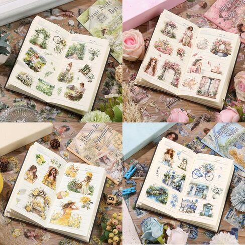 4 Books of Season Garden People Scrapbooking Stickers 500 Pre-Cut PET Flower Transparent Stickers for Journaling and Scrapbooking in Saudi Arabia