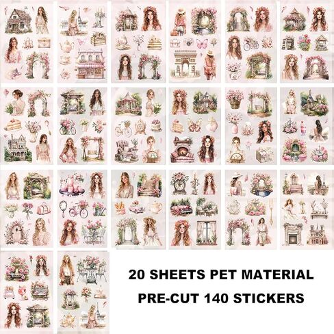 4 Books of Season Garden People Scrapbooking Stickers 500 Pre-Cut PET Flower Transparent Stickers for Journaling and Scrapbooking in Saudi Arabia