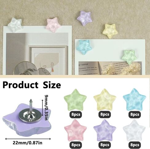 48 PCS Star Push Pins, 6 Colored Cute Push Pins Thumbtacks for Cork Board Decorative Thumb Tacks for Photos Pictures Maps Display Bulletin Board Corkboard Home Office School Decor in Saudi Arabia