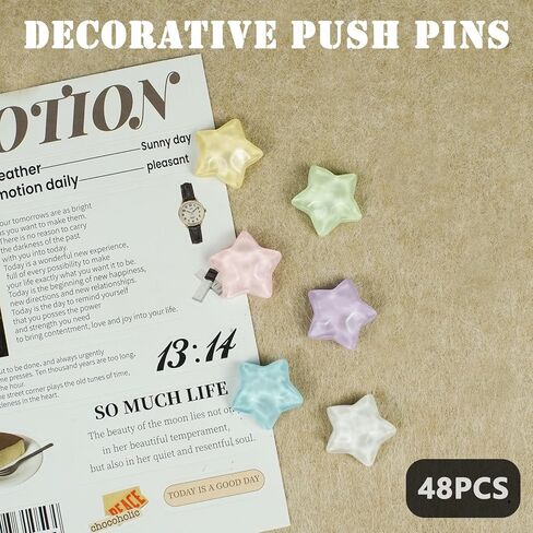 48 PCS Star Push Pins, 6 Colored Cute Push Pins Thumbtacks for Cork Board Decorative Thumb Tacks for Photos Pictures Maps Display Bulletin Board Corkboard Home Office School Decor in Saudi Arabia