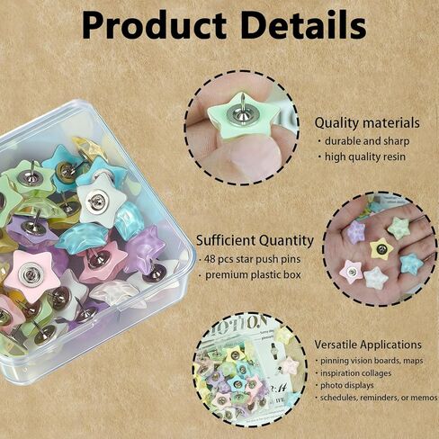 48 PCS Star Push Pins, 6 Colored Cute Push Pins Thumbtacks for Cork Board Decorative Thumb Tacks for Photos Pictures Maps Display Bulletin Board Corkboard Home Office School Decor in Saudi Arabia