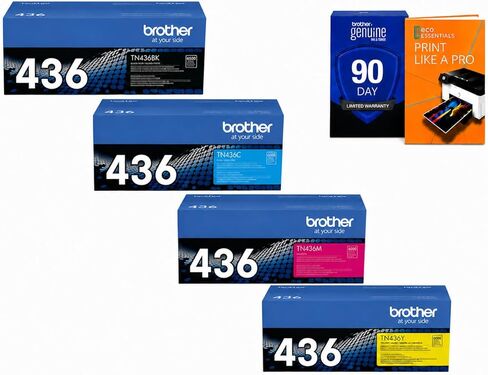 Brother Genuine TN436BK TN436C TN436M TN436Y Super High Yield Toner Cartridge 4-Pack for HL-L8360CDW, HL-L9310CDW, MFC-L8895CDW, MFC-L8900CDW, MFC-L9570CDW Bundle with Deco Essentials Printer eBook in Kuwait