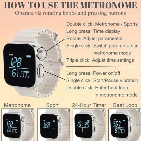 AKLOT Vibrating Metronome Watch, App-Adjustable Pulse Metronomes (Instrument/Sports/24-Hour Time), Wrist Metronome for Drum/Guitar Practice, Vibration Beat to Avoid Sound Disturbance (Black) in Saudi Arabia
