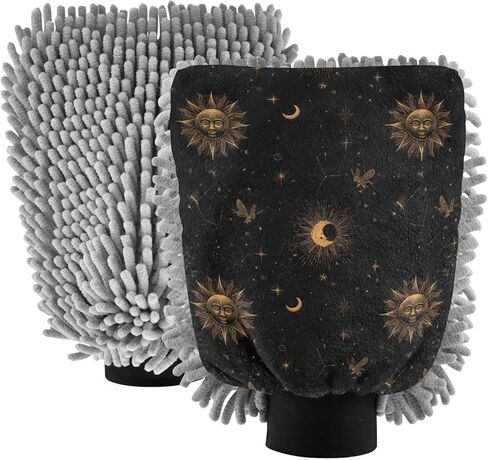 ALAZA Sun Moon Stars Astrology Car Wash Mitt Scratch Free, 2 Pack Absorbent Microfiber/Chenille Washing & Drying Mitts, M in Kuwait
