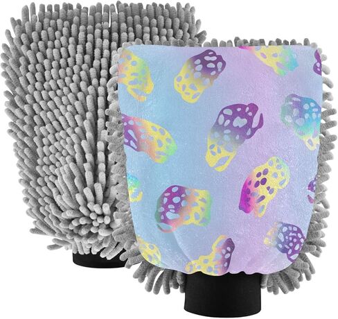 ALAZA Rainbow Cheetah Print Leopard Spots Car Wash Mitt Scratch Free, 2 Pack Absorbent Microfiber/Chenille Washing & Drying Mitts, L in Kuwait