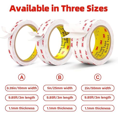 3M Double Sided Tape,1in X 9.85ft Heavy Duty Removable Mounting Tape for Wall, White Sticky Foam Tape, Picture Hanging Strips, Waterproof Adhesive Strips for LED Light in Saudi Arabia