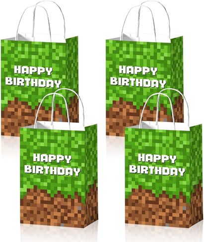 24Pcs Video Game Goodie Bags Pixel Happy Birthday Party Gift Bag Gaming Theme Treat Bags Green Brown Party Decorations for Boys Girls Kids Teenagers Gamer Birthday Parties Supplies in Saudi Arabia
