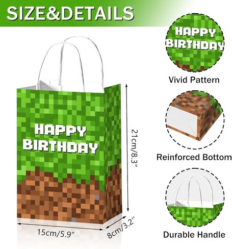 24Pcs Video Game Goodie Bags Pixel Happy Birthday Party Gift Bag Gaming Theme Treat Bags Green Brown Party Decorations for Boys Girls Kids Teenagers Gamer Birthday Parties Supplies in Saudi Arabia