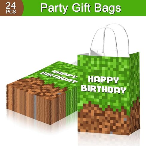 24Pcs Video Game Goodie Bags Pixel Happy Birthday Party Gift Bag Gaming Theme Treat Bags Green Brown Party Decorations for Boys Girls Kids Teenagers Gamer Birthday Parties Supplies in Saudi Arabia