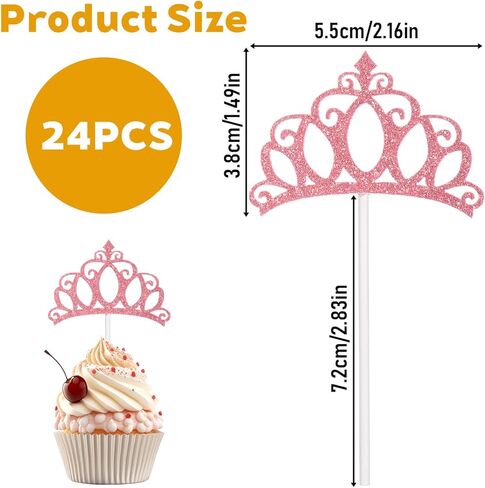 24 Pcs Crown Cupcake Toppers Pink Princess Cupcake Toppers Glitter Queen Crown Cupcakes Picks for Queen Princess Theme Baby Shower Girls Wedding Birthday Party Cake Decorations Supplies in Saudi Arabia