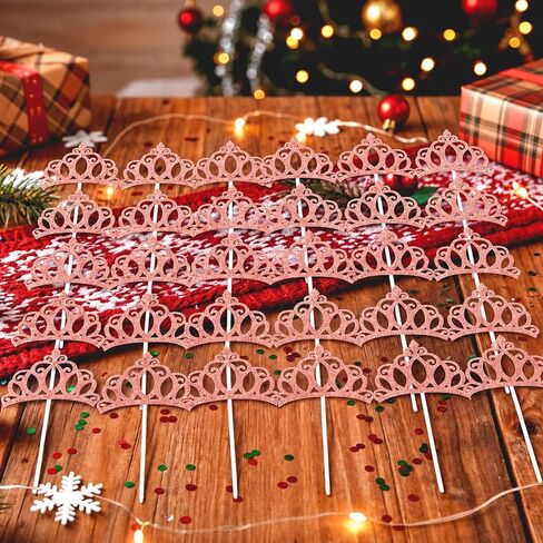 24 Pcs Crown Cupcake Toppers Pink Princess Cupcake Toppers Glitter Queen Crown Cupcakes Picks for Queen Princess Theme Baby Shower Girls Wedding Birthday Party Cake Decorations Supplies in Saudi Arabia