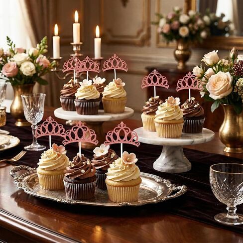 24 Pcs Crown Cupcake Toppers Pink Princess Cupcake Toppers Glitter Queen Crown Cupcakes Picks for Queen Princess Theme Baby Shower Girls Wedding Birthday Party Cake Decorations Supplies in Saudi Arabia