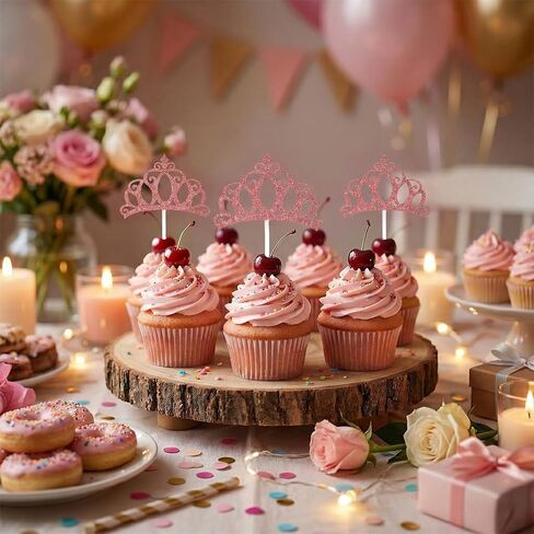 24 Pcs Crown Cupcake Toppers Pink Princess Cupcake Toppers Glitter Queen Crown Cupcakes Picks for Queen Princess Theme Baby Shower Girls Wedding Birthday Party Cake Decorations Supplies in Saudi Arabia