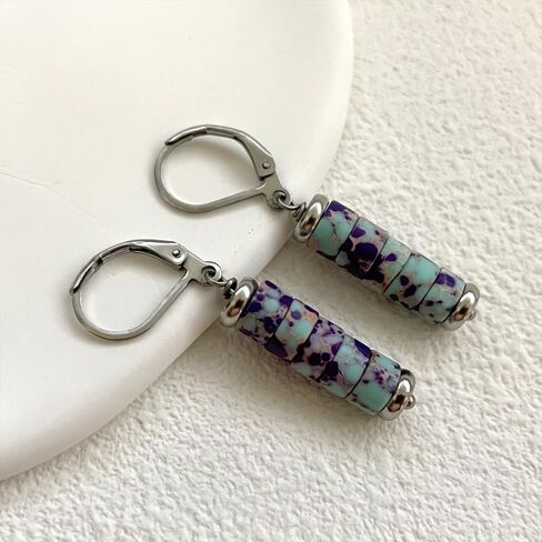 Vertical Bar Agalmatolite Stone Beads Drop Earrings,Natural Gemstone Cylinder Dangle Earrings for Women (A01_Agalmatolite) in Kuwait