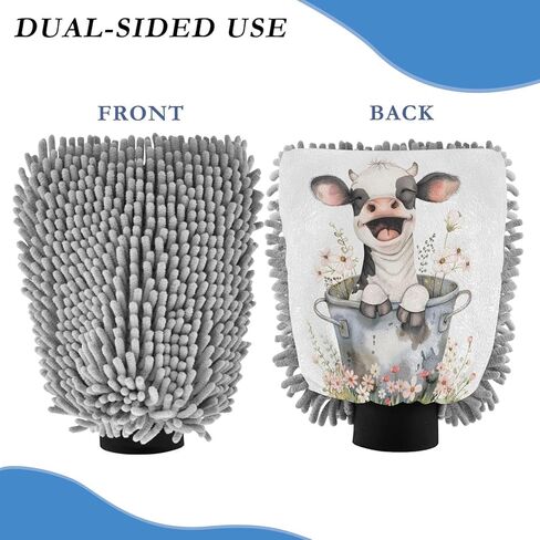 قفاز غسيل السيارات من ALAZA Baby Cow Grass خالٍ من الخدوش، عبوتان من قفازات الغسيل والتجفيف المصنوعة من الألياف الدقيقة الماصة/الشانيل، مقاس L in Kuwait