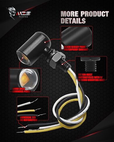 إشارات الانعطاف LED الأمامية للدراجة النارية MZS، وميض ضوء الفرامل الصغير ذو الضوء الكهرماني، تصميم بسيط، برغي عالمي 6 مم، متوافق مع معظم الدراجات النارية العائلية in Kuwait