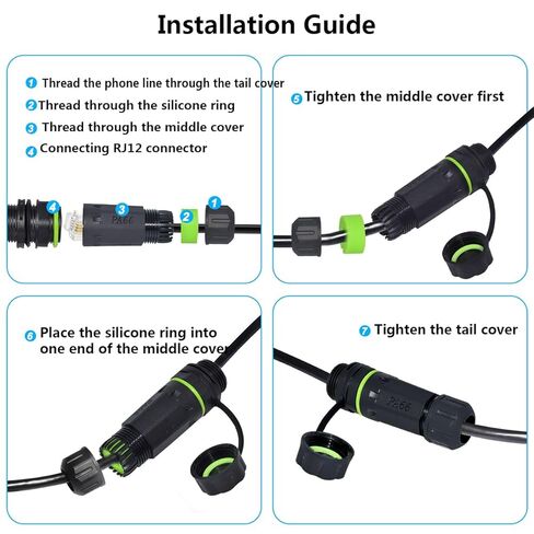 PENGLIN 2PCS Waterproof RJ12 Panel Mount Coupler, CAT3 RJ11/RJ12 6P6C Female to Female Mount Connector, for Voice Communication Telephone Modem in Kuwait