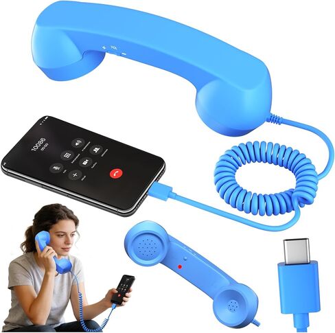 Retro Phone Handset, Retro Telephone Handsets Style Type-C Port, HD Retro Landline Handle Receiver for Home or Office Mobile Video Conferences, HD Calls, Volume Control, Plug and Play in Saudi Arabia