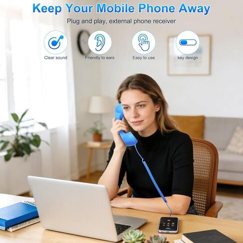 Retro Phone Handset, Retro Telephone Handsets Style Type-C Port, HD Retro Landline Handle Receiver for Home or Office Mobile Video Conferences, HD Calls, Volume Control, Plug and Play in Saudi Arabia