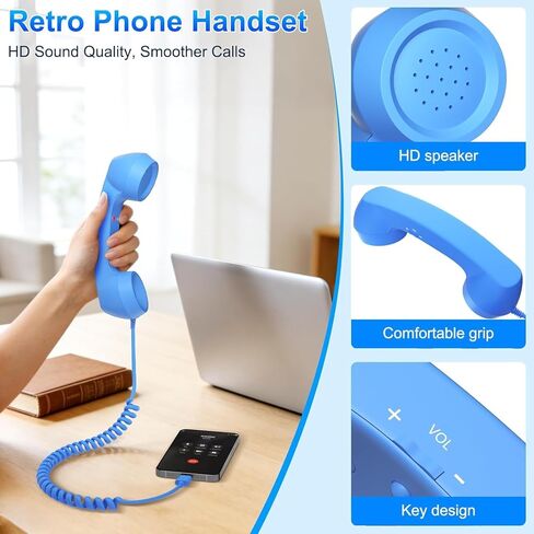 Retro Phone Handset, Retro Telephone Handsets Style Type-C Port, HD Retro Landline Handle Receiver for Home or Office Mobile Video Conferences, HD Calls, Volume Control, Plug and Play in Saudi Arabia
