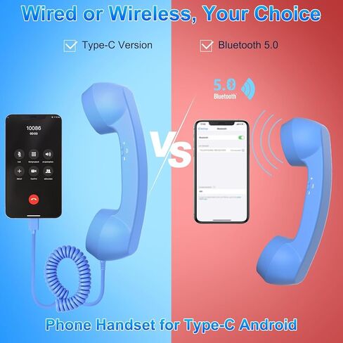 Retro Phone Handset, Retro Telephone Handsets Style Type-C Port, HD Retro Landline Handle Receiver for Home or Office Mobile Video Conferences, HD Calls, Volume Control, Plug and Play in Saudi Arabia