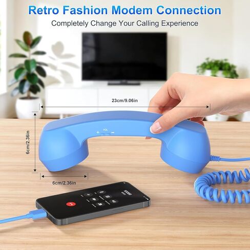 Retro Phone Handset, Retro Telephone Handsets Style Type-C Port, HD Retro Landline Handle Receiver for Home or Office Mobile Video Conferences, HD Calls, Volume Control, Plug and Play in Saudi Arabia