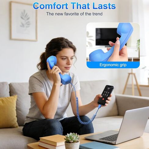 Retro Phone Handset, Retro Telephone Handsets Style Type-C Port, HD Retro Landline Handle Receiver for Home or Office Mobile Video Conferences, HD Calls, Volume Control, Plug and Play in Saudi Arabia