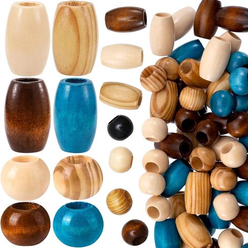 Pndeyo 30pcs 20x30mm Wooden Beads for Crafts, Large Hole Natural Wood Hair Bead, Vintage Wooden Spacer Accessories for Macrame Necklace Bracelet DIY Craft Handmade Decor- 6 Colors in Kuwait