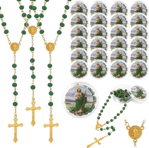 24 Pcs San Judas Tadeo Mini Rosary Rosarios Catolicos with Gift Boxs Baptism Favors for Guests Rosary Beads Necklace Rosarios Para Recuerdos de Bautizo Baptism for First Communion Christening Weddings in Saudi Arabia