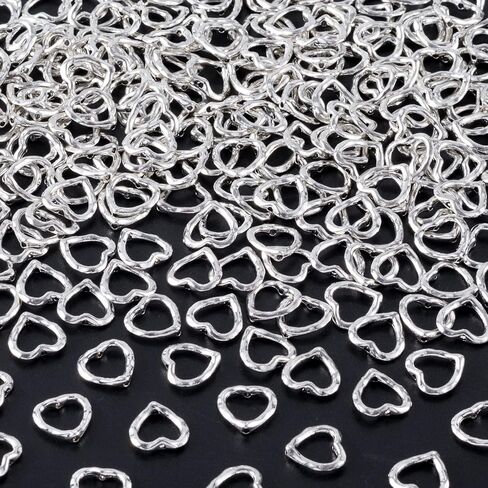 Pagow 100pcs Metal Heart Bead Frame, 14mm Hollow Beads, Silver Alloy Heart Loose Beads Craft for Jewelry Making Findings, Gift for Valentine's Day Birthday Christmas Pendants Decoration in Kuwait