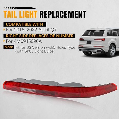 Fit for 2016-2022 Audi Q7 Right Inner Tail Light | LED Passenger Side Rear Brake Lamp Assembly | Replacement 4M0945096A | Clear Red Lens with Bulb | 1-Year Warranty in Saudi Arabia