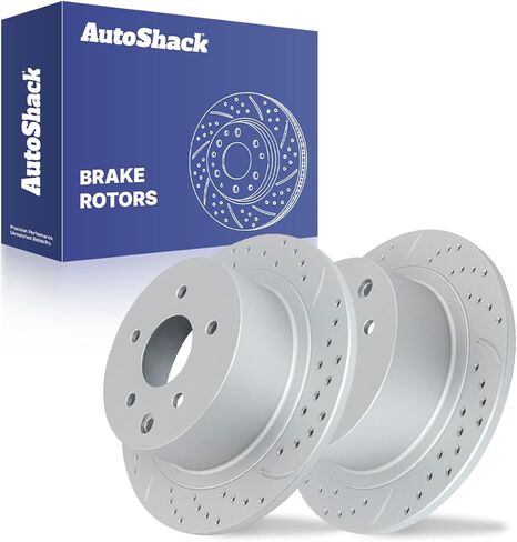 AutoShack Rear Brake Rotors for Nissan, Altima 2002-2024 Sentra 2007-2019, AWD FWD L4 1.6L 1.8L 2.0L 2.5L V6 3.5L - Silver Zinc Coated Drilled & Slotted - SilverShield Pro - 11.48" (291.6 mm), 5-Lug in Kuwait