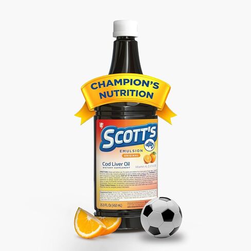 SCOTT'S EMULSION Cod Liver Oil Liquid for Kids – Orange Flavor – Supports Growth, Immunity & Bone Health – Rich in Omega 3 & Vitamins A+D – Easy-to-Take Fish Oil – 6.5 Fl Oz in Saudi Arabia