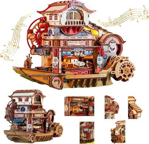 Nautical Sushi 3D Puzzles for Adults, 425PCS Wooden Mechanical Model Building Kit with Music and Lights, Miniature House Kit, Unique Home Decor Craft Gifts for Christmas Birthday Father's Day in Saudi Arabia