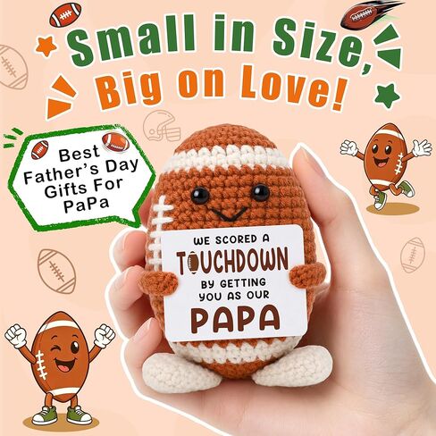 Papa Fathers Day Grandpa Gifts from Grandkids, Father's Day Grandpa Papa Birthday Gifts from Granddaughter Grandson, Best Grandfather Ever Gift, Grandparents Day Gift, Funny Handmade Crochet Football in Saudi Arabia