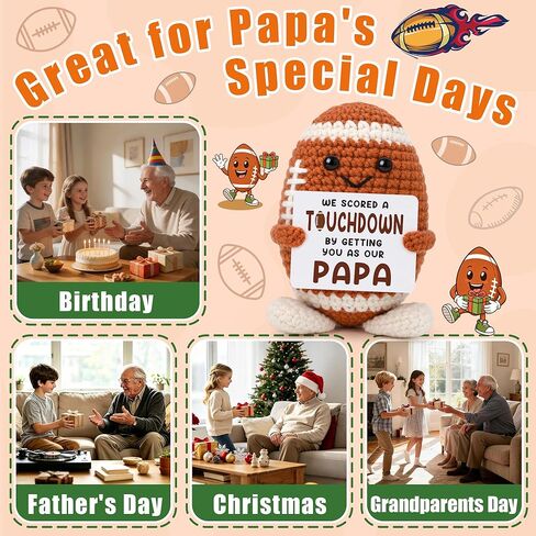 Papa Fathers Day Grandpa Gifts from Grandkids, Father's Day Grandpa Papa Birthday Gifts from Granddaughter Grandson, Best Grandfather Ever Gift, Grandparents Day Gift, Funny Handmade Crochet Football in Saudi Arabia