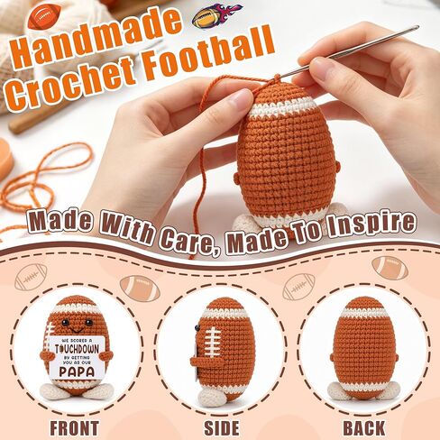 Papa Fathers Day Grandpa Gifts from Grandkids, Father's Day Grandpa Papa Birthday Gifts from Granddaughter Grandson, Best Grandfather Ever Gift, Grandparents Day Gift, Funny Handmade Crochet Football in Saudi Arabia