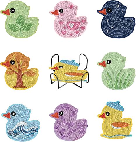 8 PCS Duck Pattern Diamond Art Coasters Kit with Holder – 3.9 Inch Non-Slip Cup Mats, DIY Gem Art for Home Decor & Unique Housewarming Gift in Kuwait