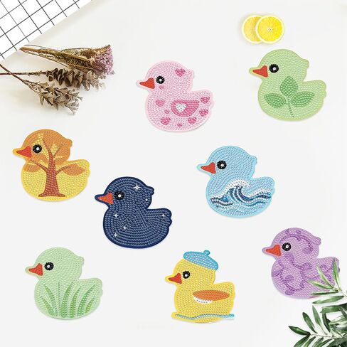 8 PCS Duck Pattern Diamond Art Coasters Kit with Holder – 3.9 Inch Non-Slip Cup Mats, DIY Gem Art for Home Decor & Unique Housewarming Gift in Kuwait