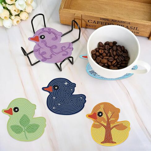 8 PCS Duck Pattern Diamond Art Coasters Kit with Holder – 3.9 Inch Non-Slip Cup Mats, DIY Gem Art for Home Decor & Unique Housewarming Gift in Kuwait