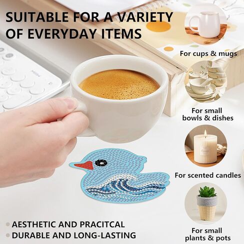 8 PCS Duck Pattern Diamond Art Coasters Kit with Holder – 3.9 Inch Non-Slip Cup Mats, DIY Gem Art for Home Decor & Unique Housewarming Gift in Kuwait