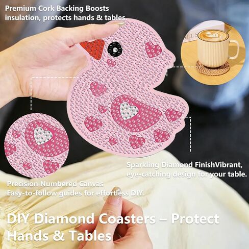 8 PCS Duck Pattern Diamond Art Coasters Kit with Holder – 3.9 Inch Non-Slip Cup Mats, DIY Gem Art for Home Decor & Unique Housewarming Gift in Kuwait