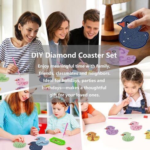 8 PCS Duck Pattern Diamond Art Coasters Kit with Holder – 3.9 Inch Non-Slip Cup Mats, DIY Gem Art for Home Decor & Unique Housewarming Gift in Kuwait
