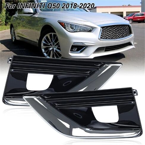 Compatible for Infiniti Q50 2018-2020， Fog Light Lamp Cover Bezel Black Chrome Plastic Foglights Covers Frame Headlights Grill Accessories(1 Pair) in Saudi Arabia