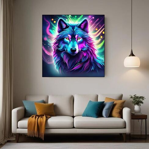 مجموعات الطلاء الماسي Lvmuu Wolf للكبار، 5D DIY حفر مربع كامل ملون خيالي للحيوانات الماس مجموعات فنية للمبتدئين الجدد الطلاء بالأرقام، ديكور منزلي حرفي 12 × 12 بوصة in Kuwait