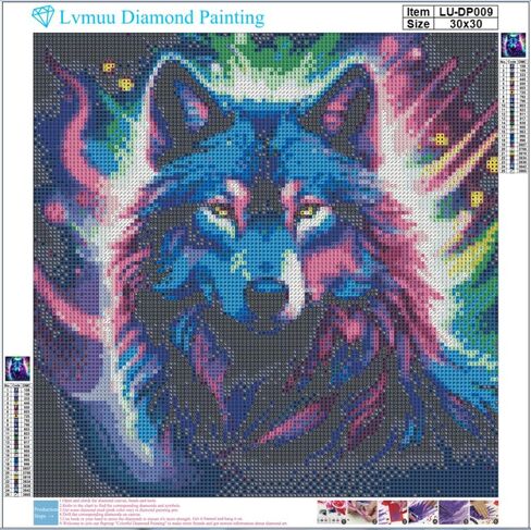 مجموعات الطلاء الماسي Lvmuu Wolf للكبار، 5D DIY حفر مربع كامل ملون خيالي للحيوانات الماس مجموعات فنية للمبتدئين الجدد الطلاء بالأرقام، ديكور منزلي حرفي 12 × 12 بوصة in Kuwait