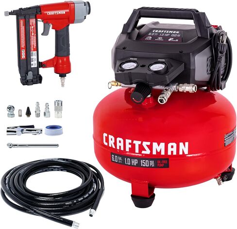 CRAFTSMAN 6 Gallon Pancake Air Compressor with 18GA Brad Nailer, Portable Oil-Free, 150 PSI, 2.6 SCFM @ 90 PSI, 10-Piece Accessory Kit, Model CMXECXA0210641D in Saudi Arabia