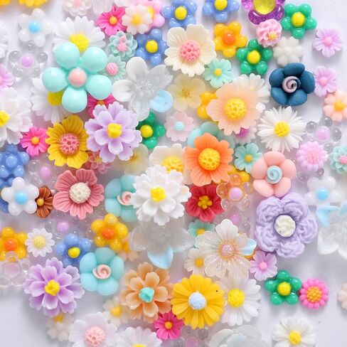 Sibba Mini Resin Flowers for Crafts - 120 Pcs Resin Flower Slime Charms Bulk, Miniature Dollhouse Fairy Garden Accessories for Adults DIY Micro Landscaping, Nail Art, Phone Case in Kuwait